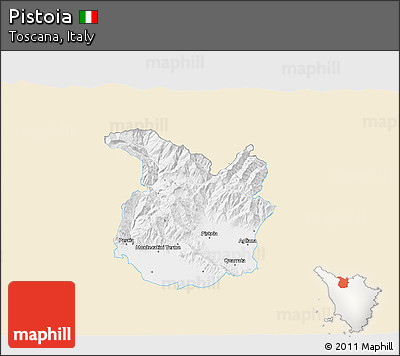 Classic Style 3D Map of Pistoia, single color outside