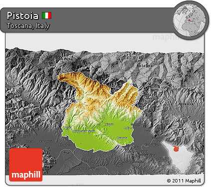 Physical 3D Map of Pistoia, darken, desaturated