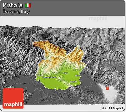 Physical 3D Map of Pistoia, darken, desaturated