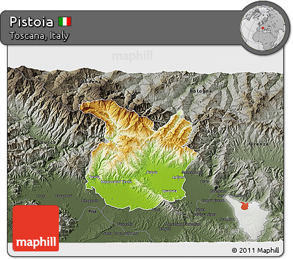 Physical 3D Map of Pistoia, darken, semi-desaturated