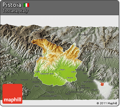 Physical 3D Map of Pistoia, darken, semi-desaturated