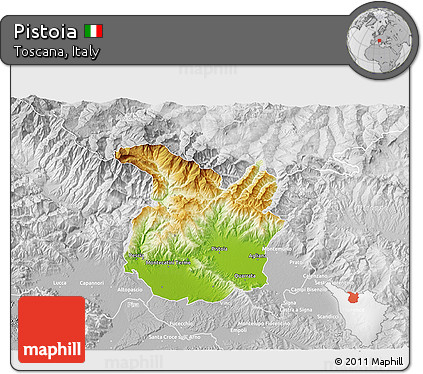 Physical 3D Map of Pistoia, lighten, desaturated