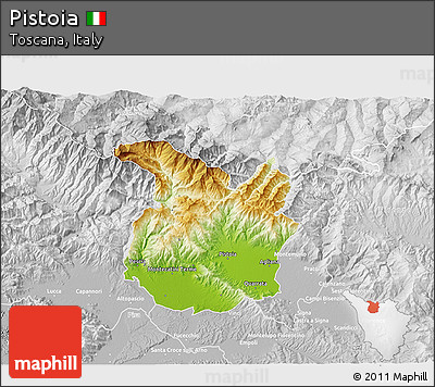 Physical 3D Map of Pistoia, lighten, desaturated
