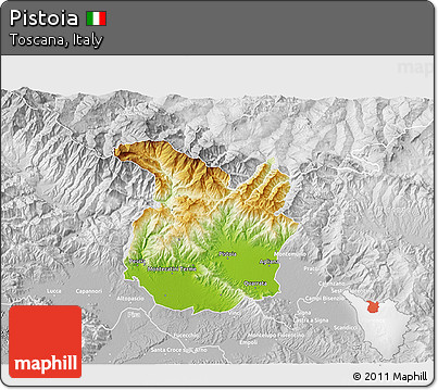 Physical 3D Map of Pistoia, lighten, desaturated