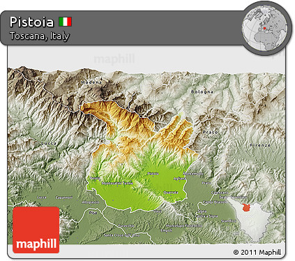 Physical 3D Map of Pistoia, semi-desaturated