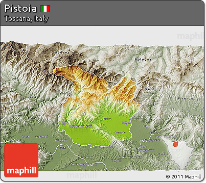 Physical 3D Map of Pistoia, semi-desaturated