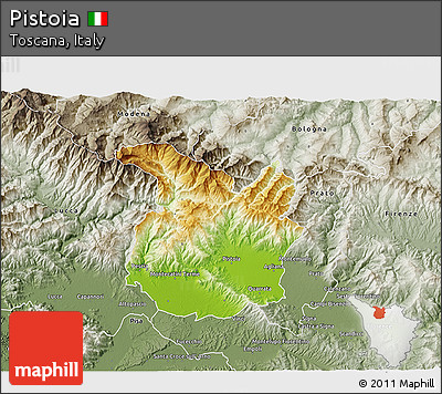 Physical 3D Map of Pistoia, semi-desaturated