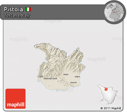 Shaded Relief 3D Map of Pistoia, single color outside