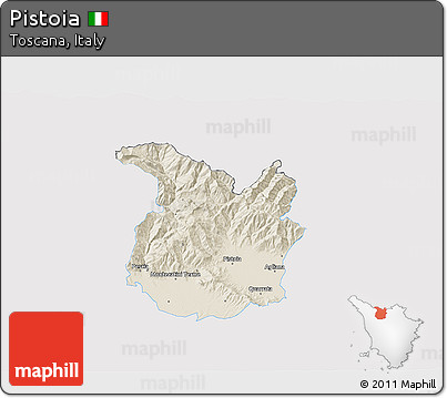 Shaded Relief 3D Map of Pistoia, single color outside