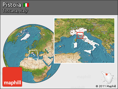 Satellite Location Map of Pistoia, highlighted country, highlighted parent region, within the entire country