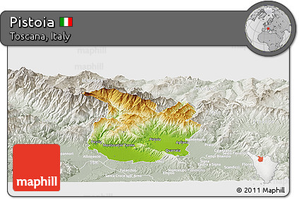 Physical Panoramic Map of Pistoia, lighten, semi-desaturated