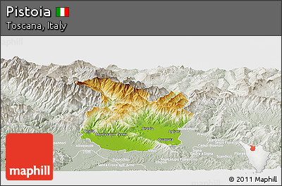 Physical Panoramic Map of Pistoia, lighten, semi-desaturated