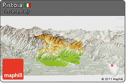 Physical Panoramic Map of Pistoia, lighten, semi-desaturated