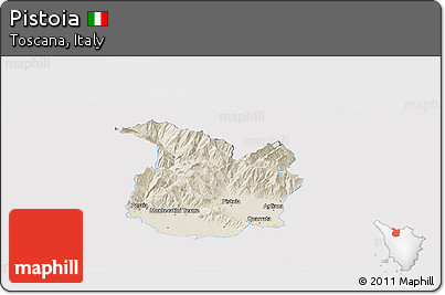 Shaded Relief Panoramic Map of Pistoia, single color outside