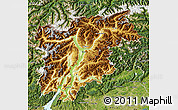 Physical Map of Trentino-Alto Adige, satellite outside