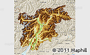 Physical Map of Trentino-Alto Adige, shaded relief outside