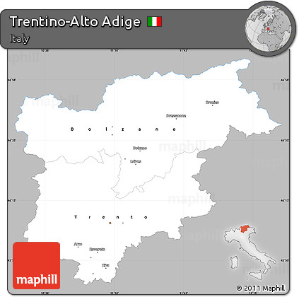 Gray Simple Map of Trentino-Alto Adige, single color outside