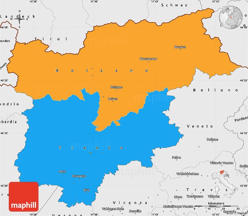 Political Simple Map Of Trentino Alto Adige Single Color Outside Borders And Labels