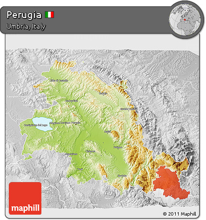 Physical 3D Map of Perugia, lighten, desaturated