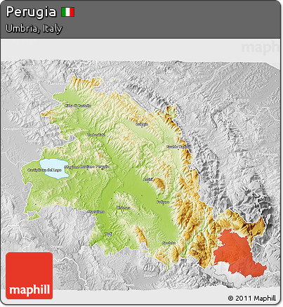 Physical 3D Map of Perugia, lighten, desaturated