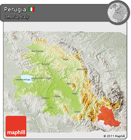 Physical 3D Map of Perugia, lighten, semi-desaturated