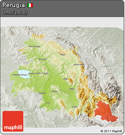 Physical 3D Map of Perugia, lighten, semi-desaturated