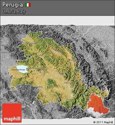 Satellite 3D Map of Perugia, desaturated