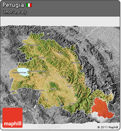 Satellite 3D Map of Perugia, desaturated