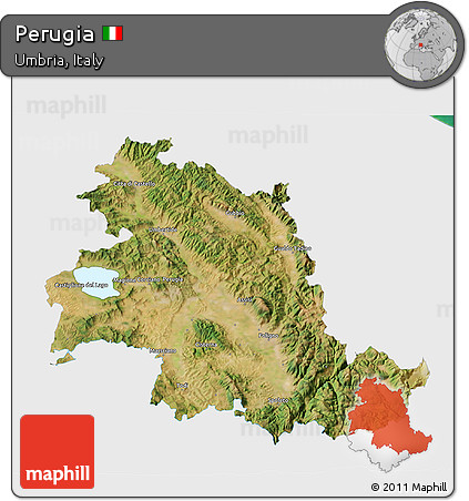 Satellite 3D Map of Perugia, single color outside