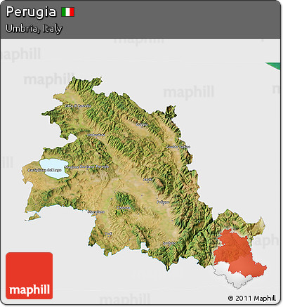 Satellite 3D Map of Perugia, single color outside