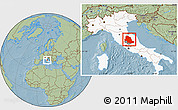 Savanna Style Location Map of Perugia, highlighted country, highlighted parent region, hill shading