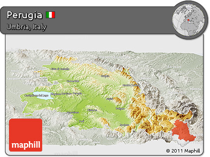 Physical Panoramic Map of Perugia, lighten, semi-desaturated