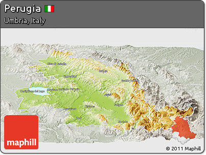 Physical Panoramic Map of Perugia, lighten, semi-desaturated