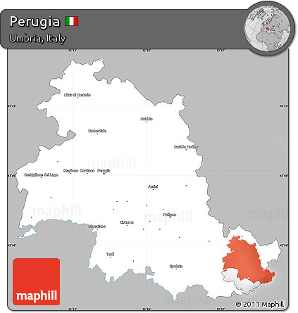 Gray Simple Map of Perugia, single color outside
