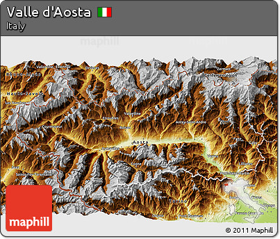 Physical 3D Map of Valle D'Aosta