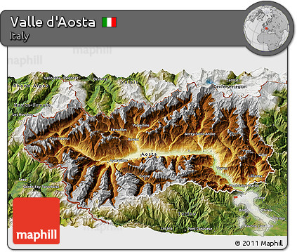 Physical 3D Map of Valle D'Aosta, satellite outside