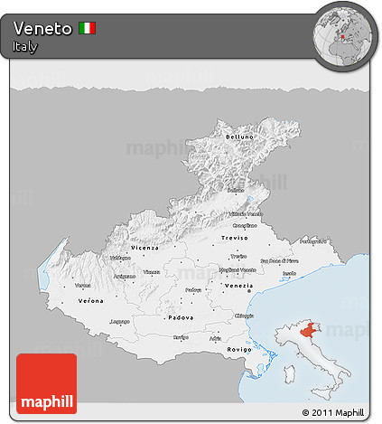 Gray 3D Map of Veneto, single color outside