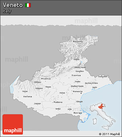Gray 3D Map of Veneto, single color outside