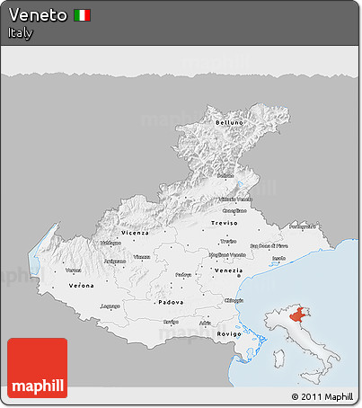 Gray 3D Map of Veneto, single color outside