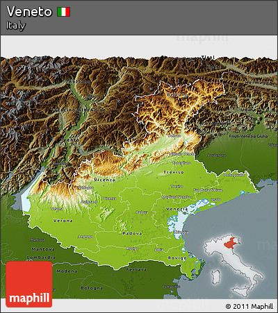 Physical 3D Map of Veneto, darken
