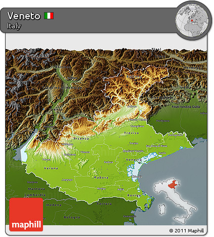 Physical 3D Map of Veneto, darken