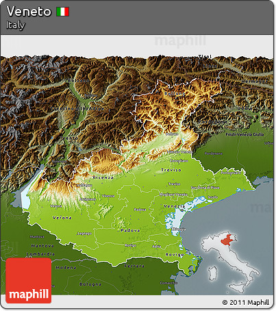 Physical 3D Map of Veneto, darken