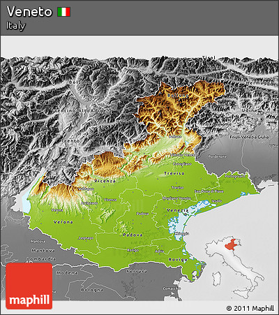 Physical 3D Map of Veneto, desaturated