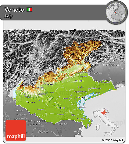 Physical 3D Map of Veneto, desaturated