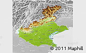 Physical 3D Map of Veneto, lighten, desaturated