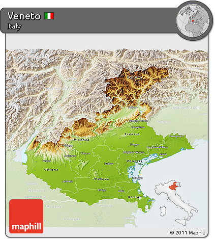 Physical 3D Map of Veneto, lighten