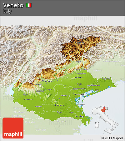 Physical 3D Map of Veneto, lighten