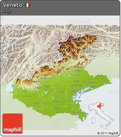 Physical 3D Map of Veneto, lighten