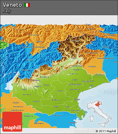 Physical 3D Map of Veneto, political outside