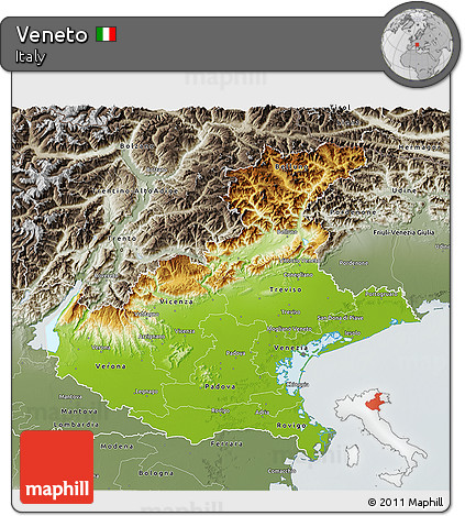 Physical 3D Map of Veneto, semi-desaturated